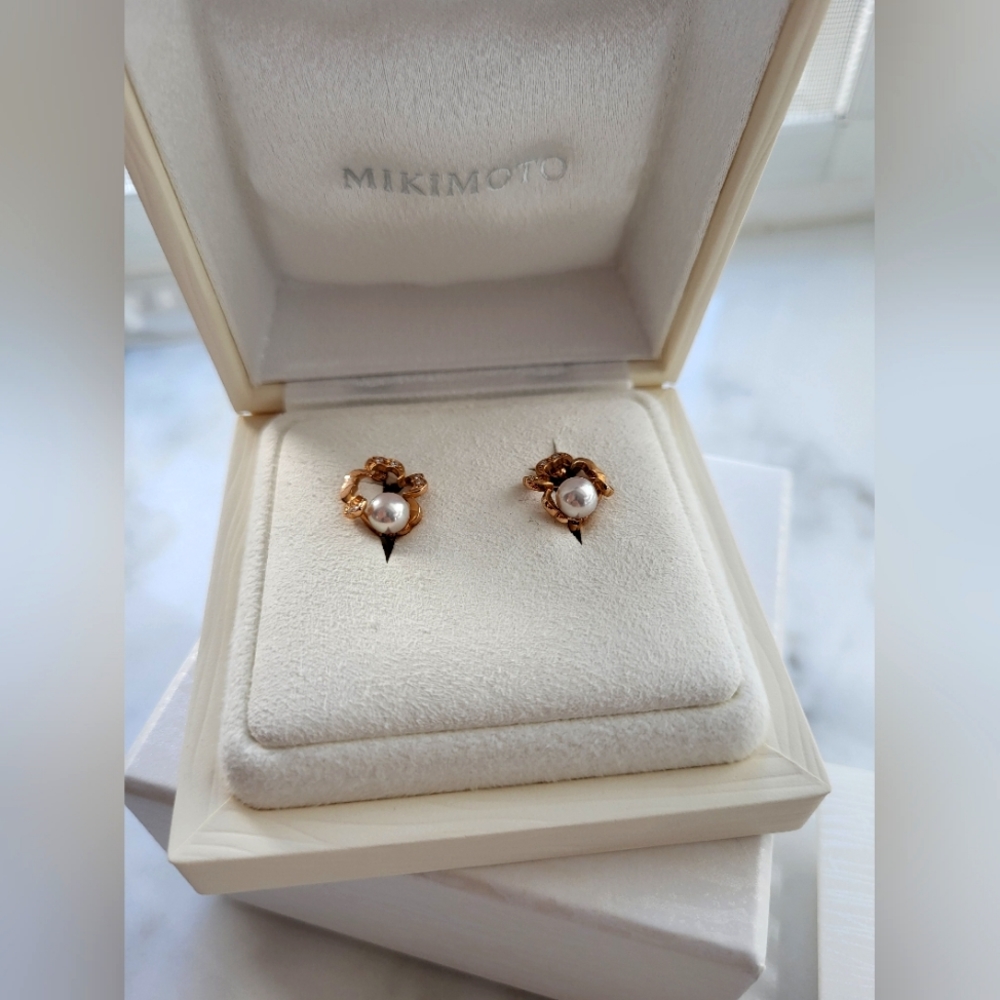 Mikimoto Cherry blossom Akoya cultured pearl earrings in rose gold